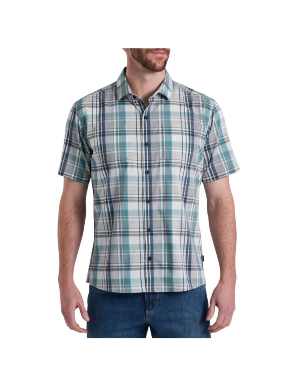 Kuhl Mens Plaid Button-Up Short Sleeve Shirt Iceberg Wicking Hiking outdoor L